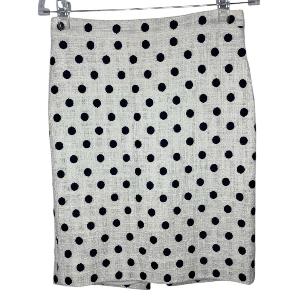 J Crew Polk a Dot Midi Pencil Skirt Zipper Closure Business Casual Size 0 Petite